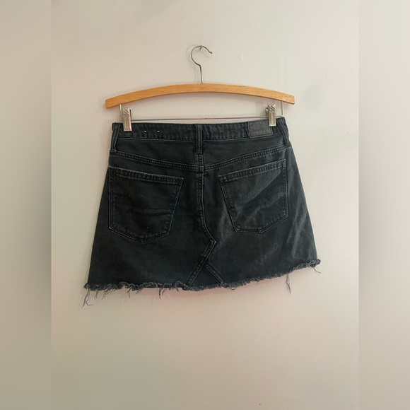 American Eagle Black Mini Jean Skirt Distressed Button-Fly - Picture 4 of 5